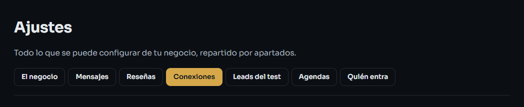 Apartados de Ajustes con Conexiones marcado